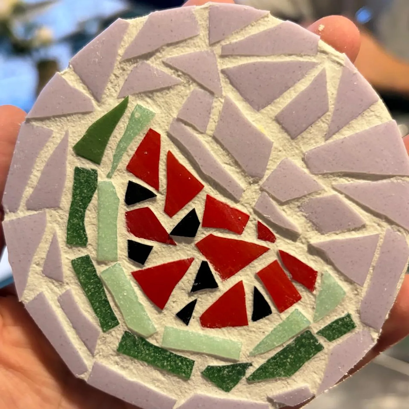 Dessous de verre, pastèque en mosaïque, mosaic made at Artichaut in Montmartre