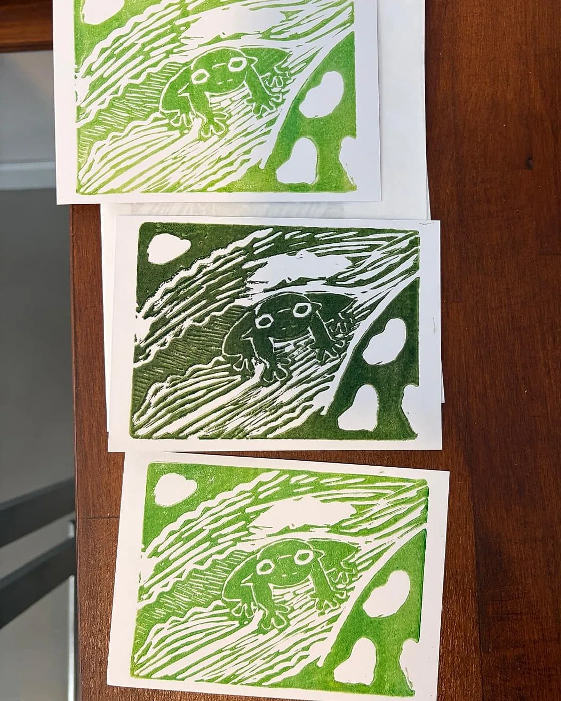 Trois cartes gravées, tirées à la main, printmaking made at Artichaut in Montmartre
