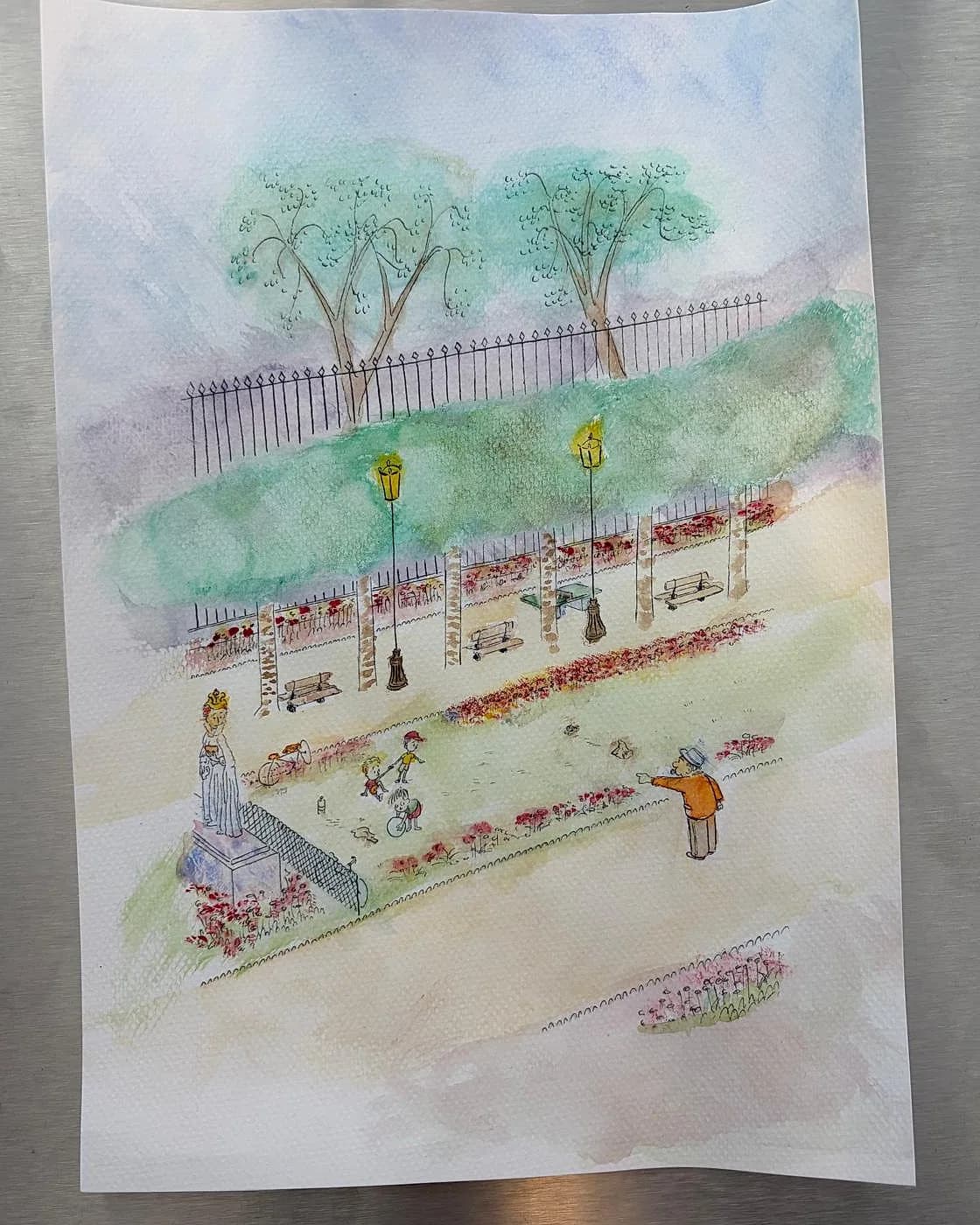 Aquarelle, un jardin parisien, watercolour made at Artichaut in Montmartre