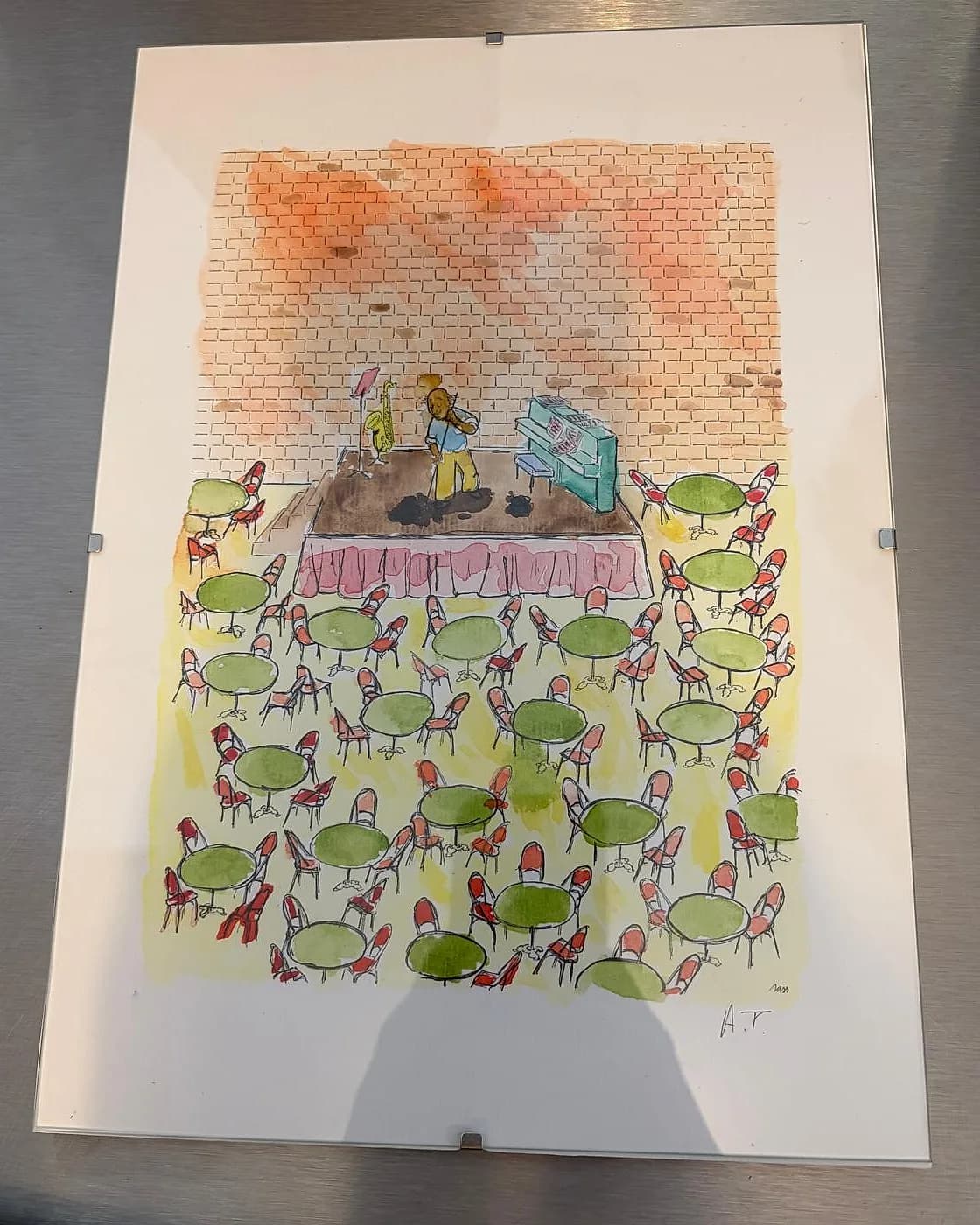 Aquarelle, la terrasse d'Artichaut, watercolour made at Artichaut in Montmartre
